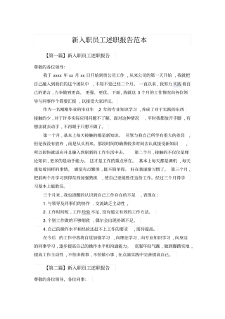 新入职员工述职报告范本