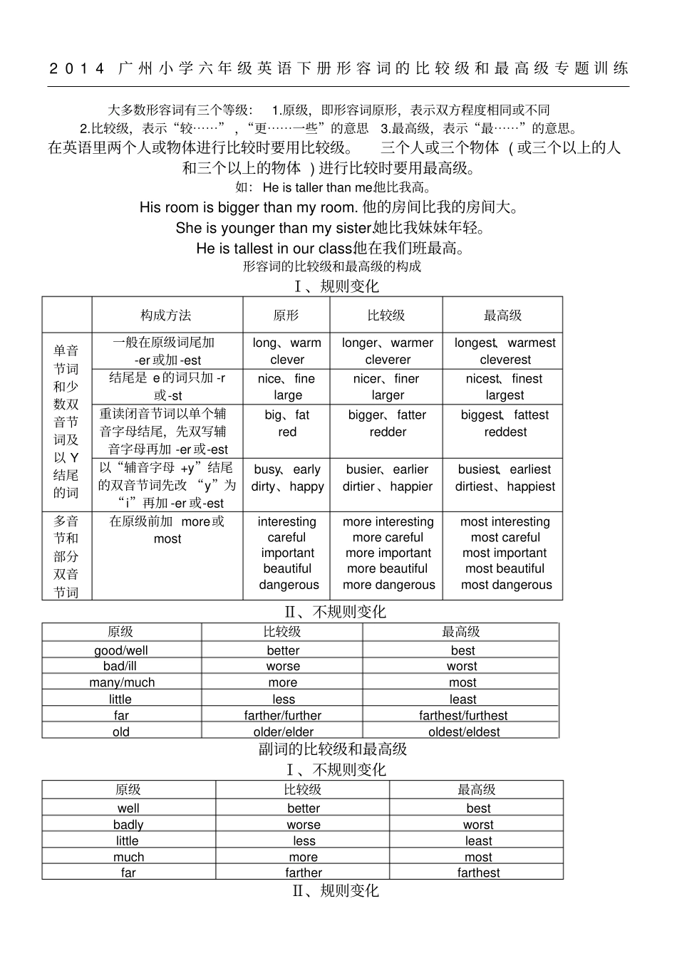新六年级下册形容词的比较级和最高级_第1页
