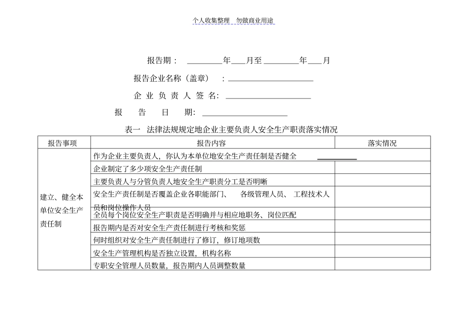 新化工生产主要负责人安全生产履职情况报告表_第1页