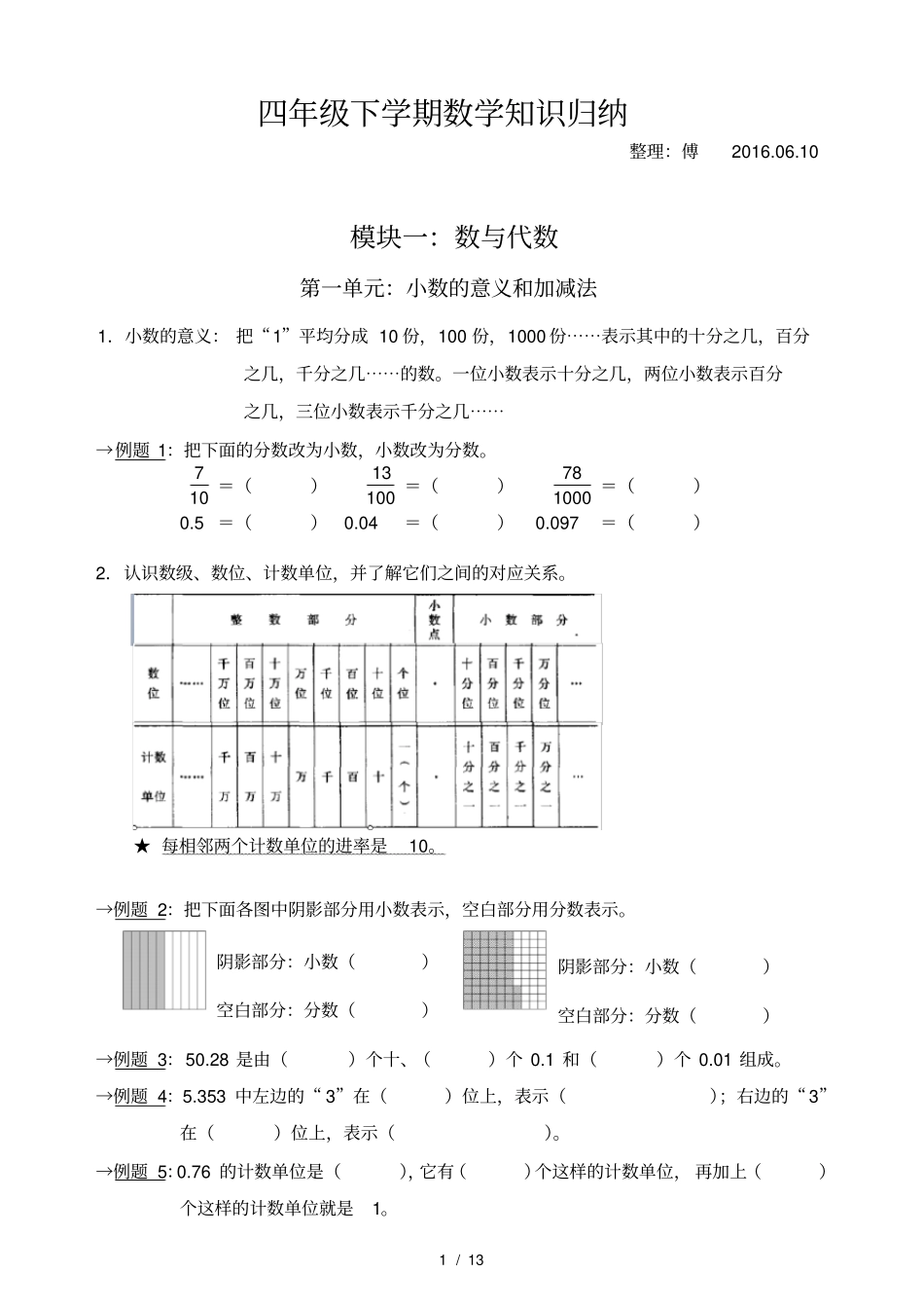 新北师大四下数学知识归纳与练习_第1页