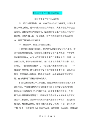 新区安全生产工作小结报告【可编辑版】