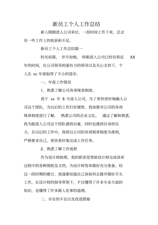 新员工个人工作总结