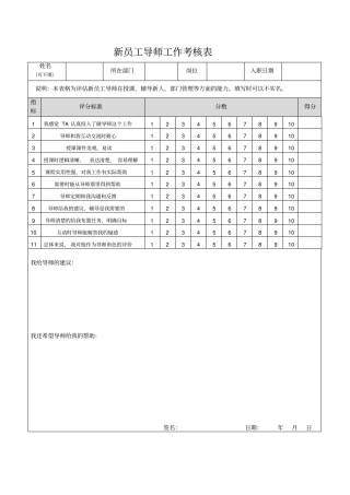 新员工导师工作考核表