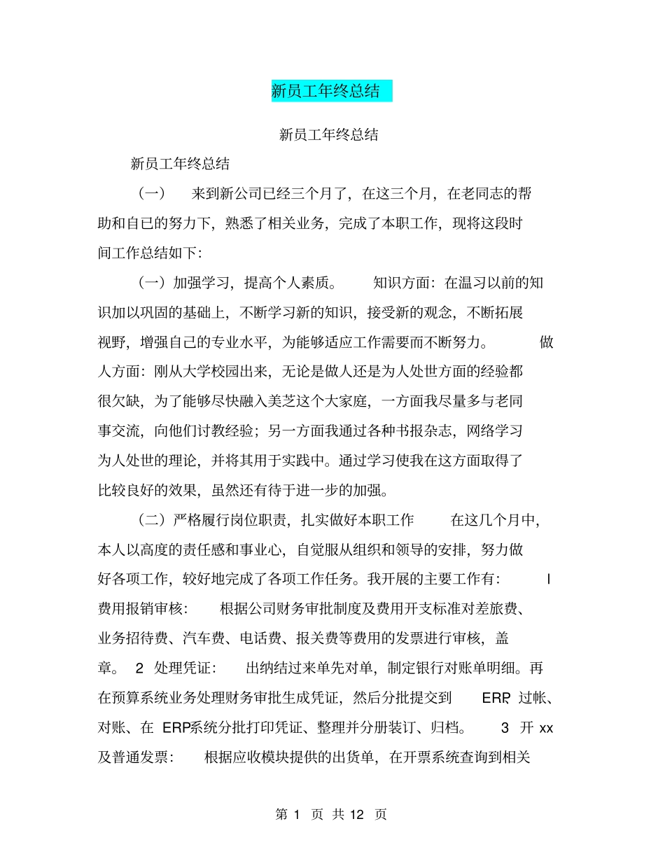 新员工年终总结【可编辑版】_第1页