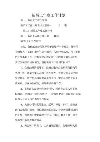 新员工年工作计划