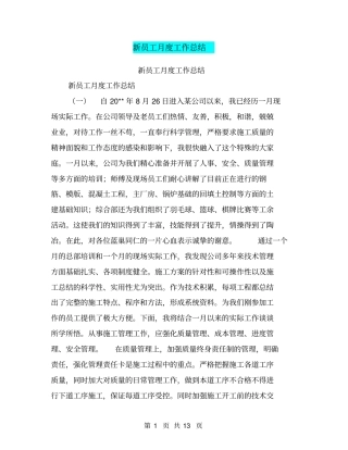 新员工月度工作总结【可编辑版】