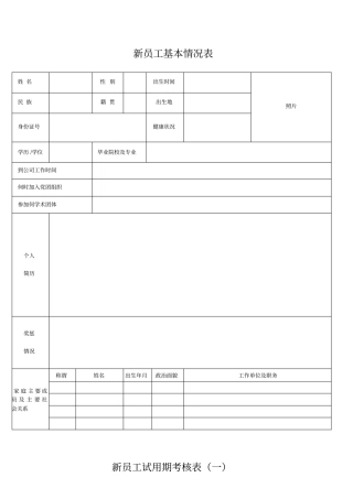 新员工试用期考核表