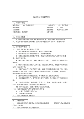 新品项目组长岗位说明书