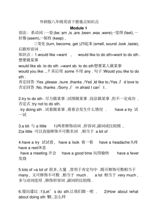 新外研版八年级英语下册重点知识点总结