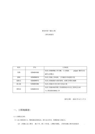 新安发电厂建设工程项目分析报告