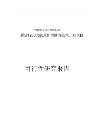 新建1200td铁尾矿再回收技术开发项目可行性研究报告
