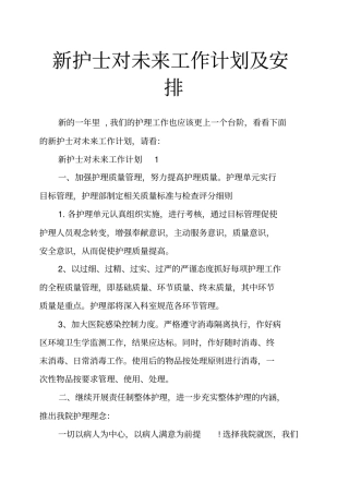 新护士对未来工作计划及安排