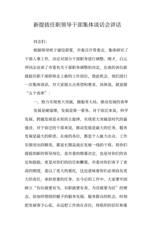 新提拔任职领导干部集体谈话会讲话
