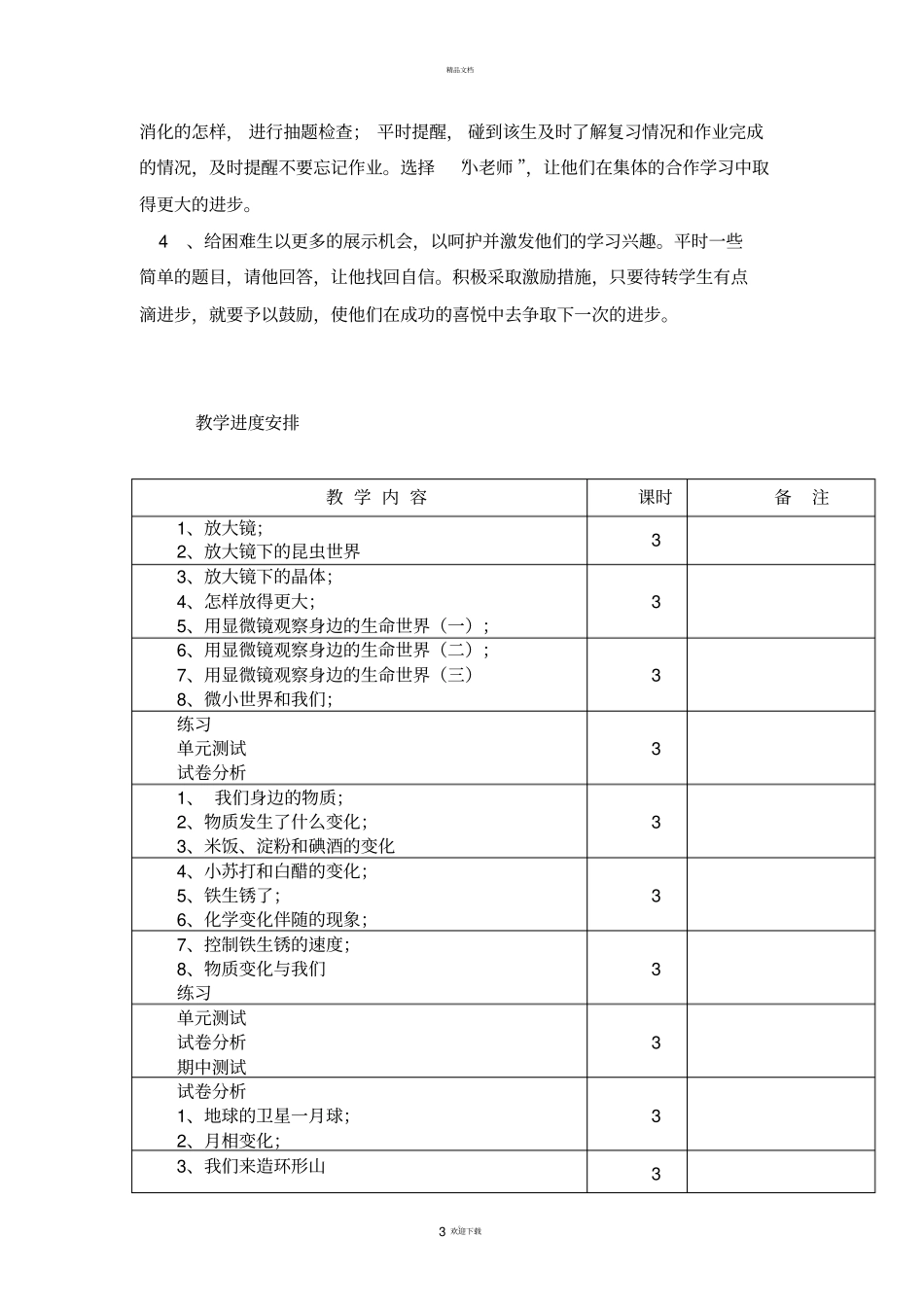 新教科版六年级下册科学教学计划_第3页
