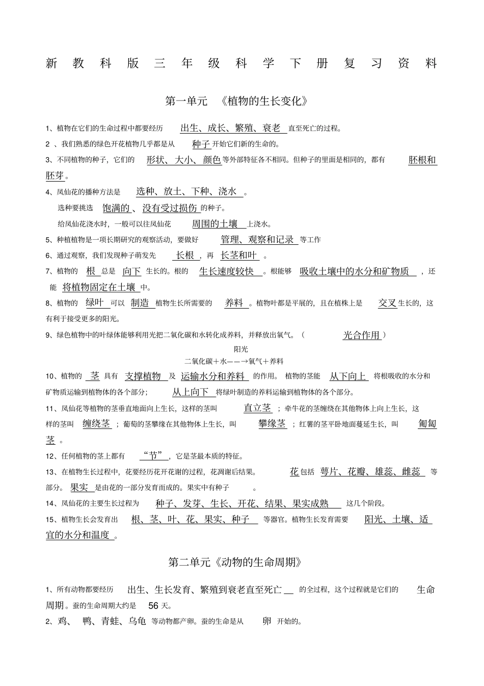 新教科版小学三年级科学下册复习资料_第1页