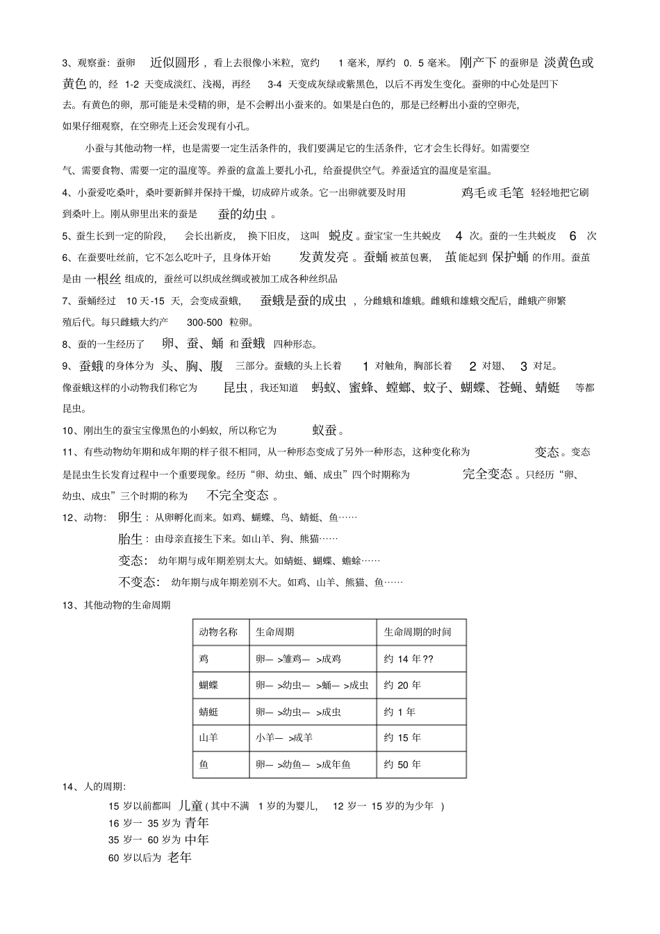 新教科版小学三年级科学下册复习资料_第2页