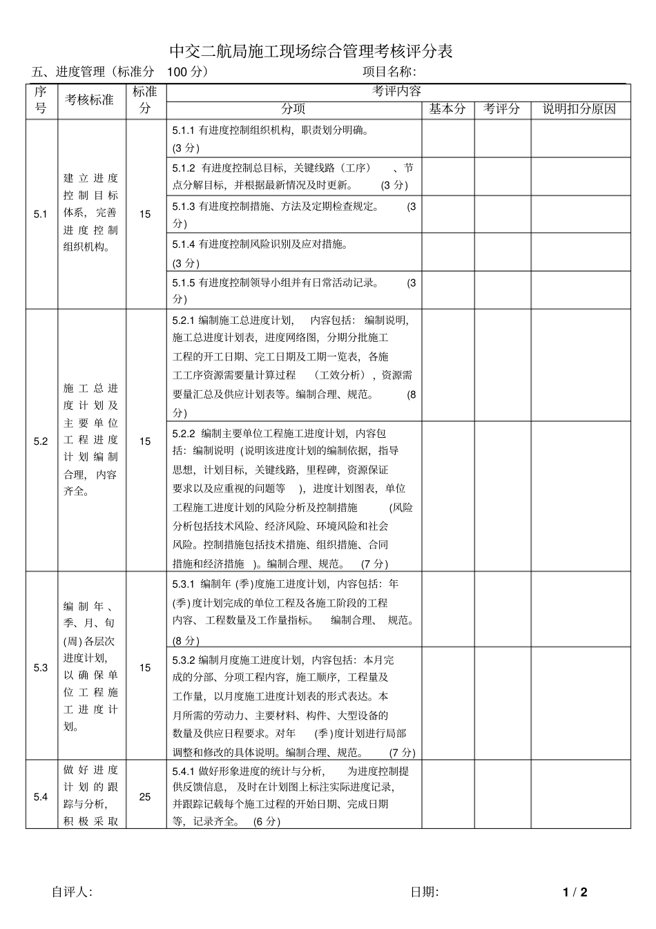 新施工现场综合管理考评检查表5进度管理_第1页