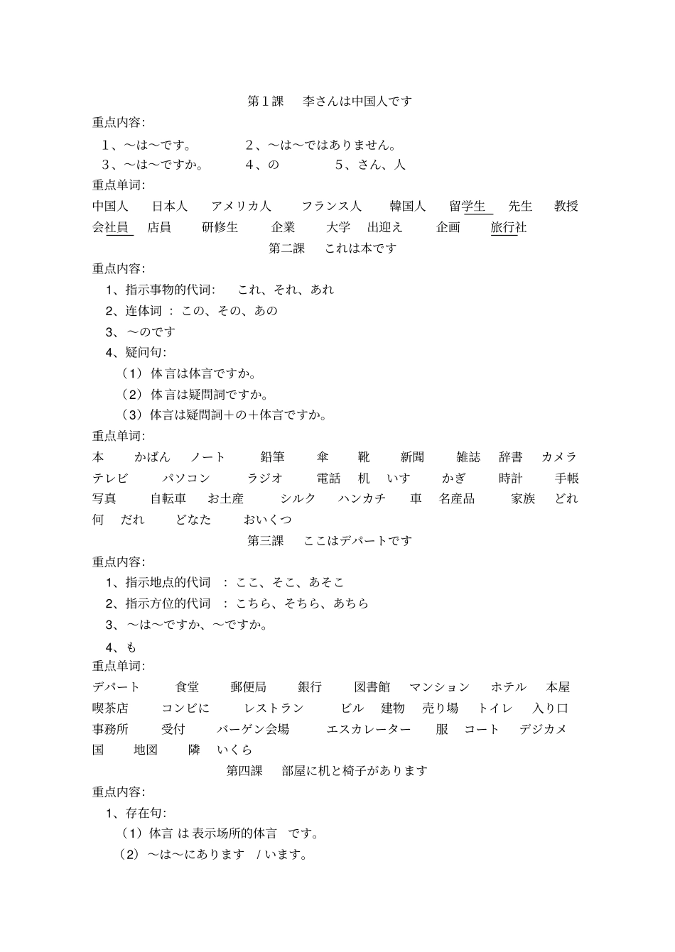 新标准日本语初级上册重点内容重点单词_第1页