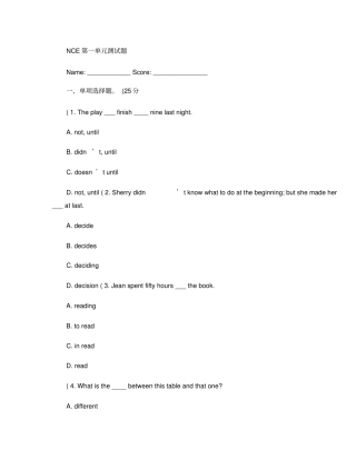 新概念二unit1测试题