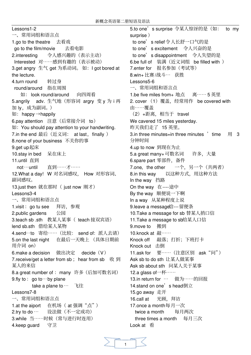 新概念二册短语及语法总结打印版_第1页