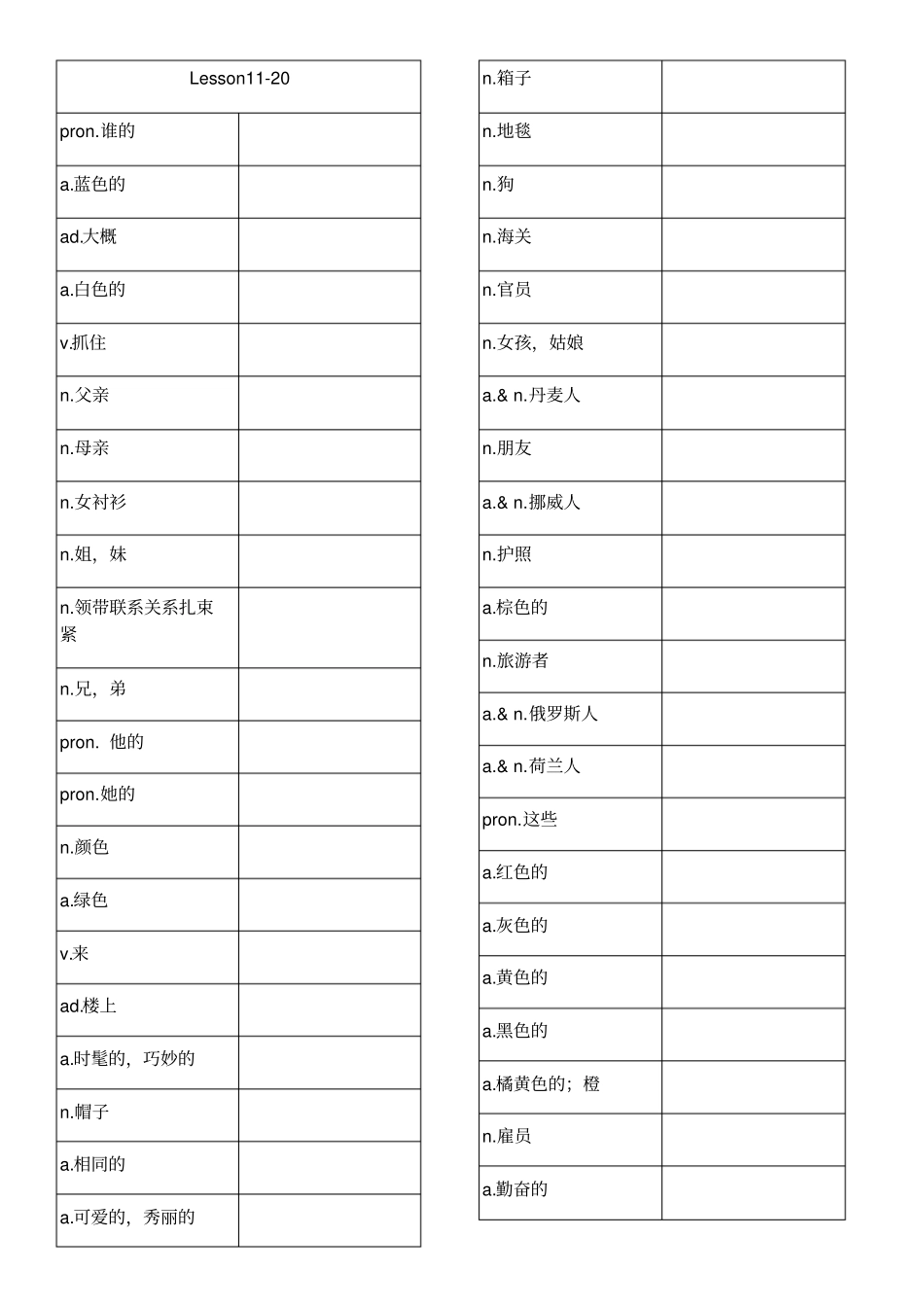 新概念第一册L-L20单词默写打印版_第1页