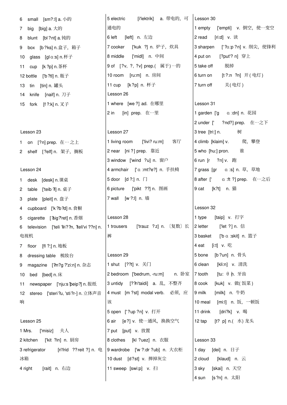 新概念第一册单词按课文顺序排列三列版推荐文档_第3页