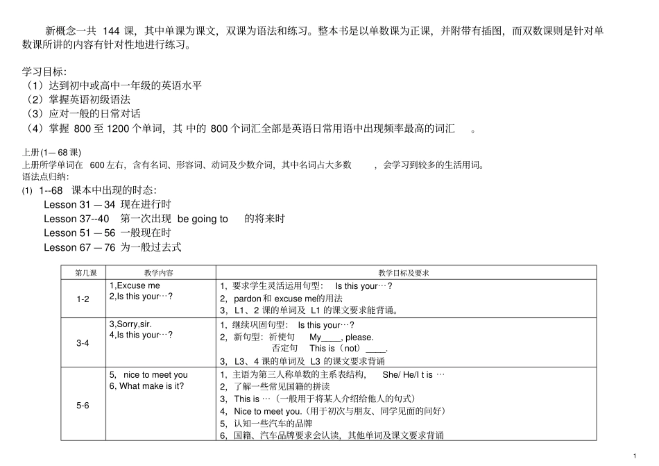 新概念第一册每一课重点的总结_第1页