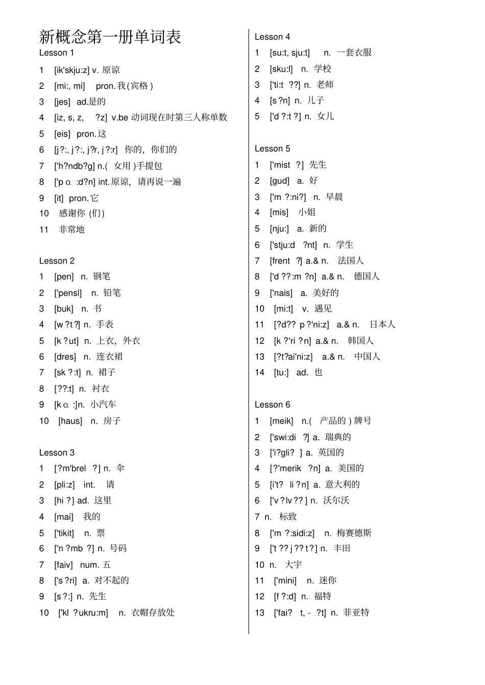 新概念英语第一册单词汇总打印版_第1页