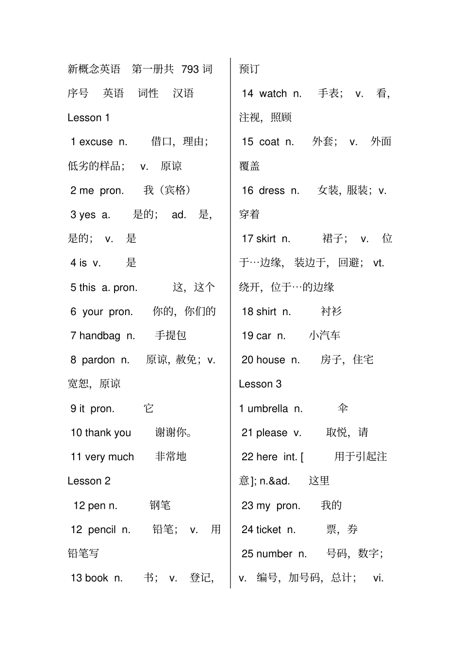 新概念英语第一册单词表汇总_第1页