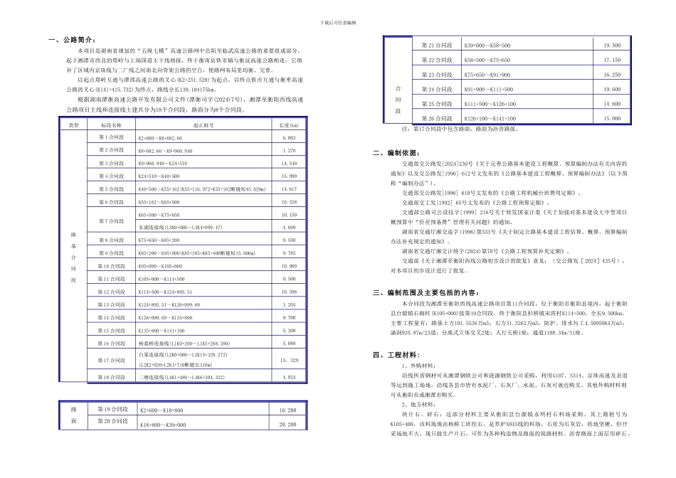 潭衡西线高速施工图预算说明书_第2页