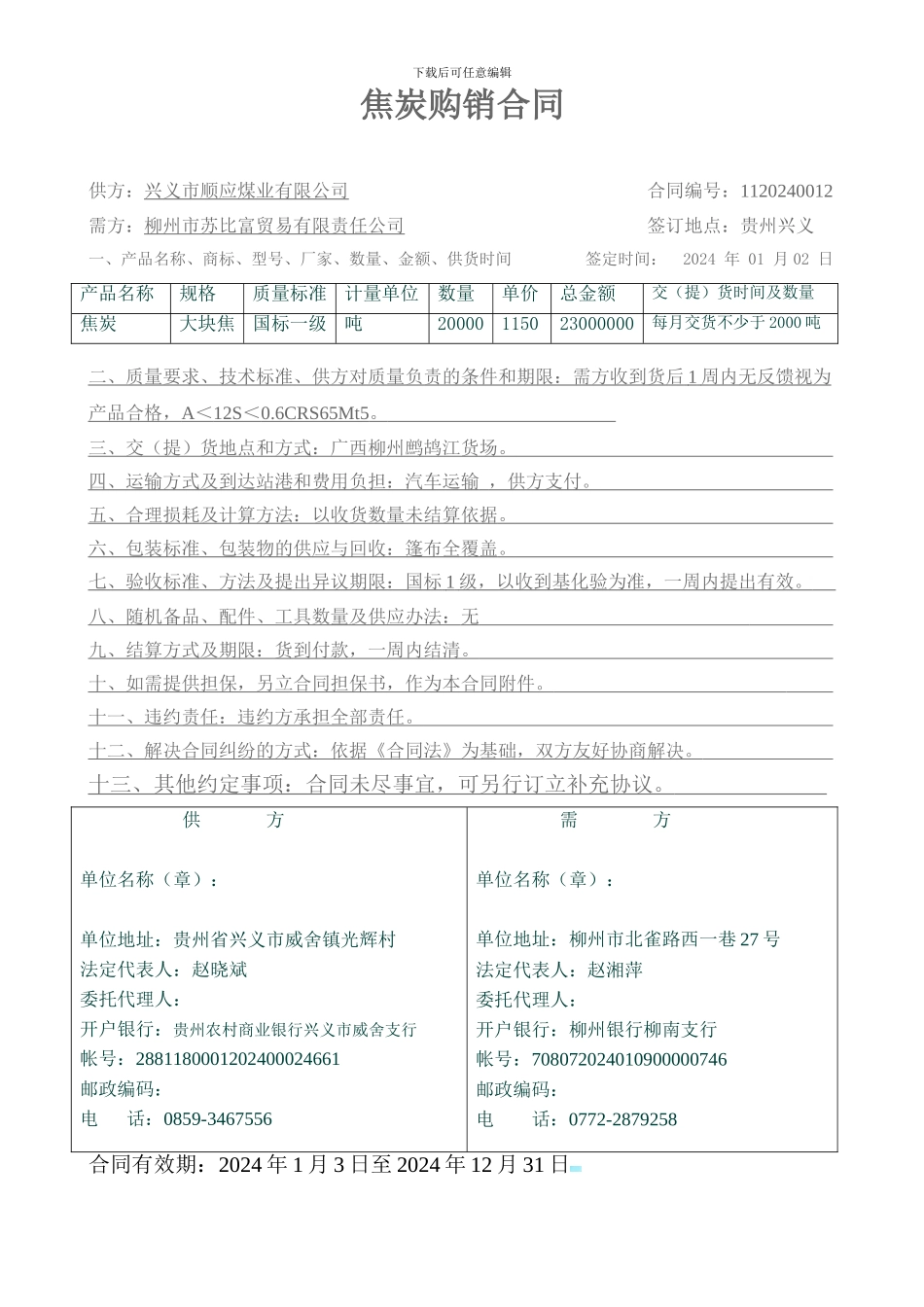 焦炭购销合同样本_第1页