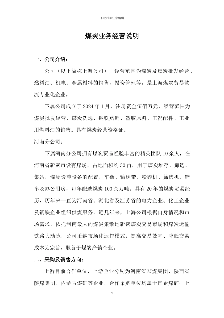 煤炭业务经营方案_第1页