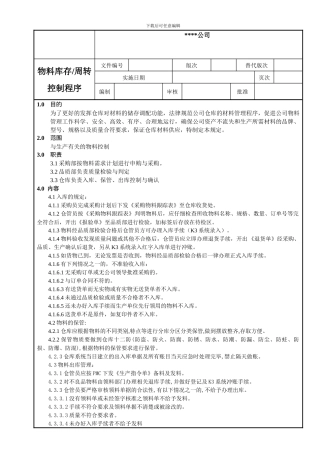 物料库存周转控制程序