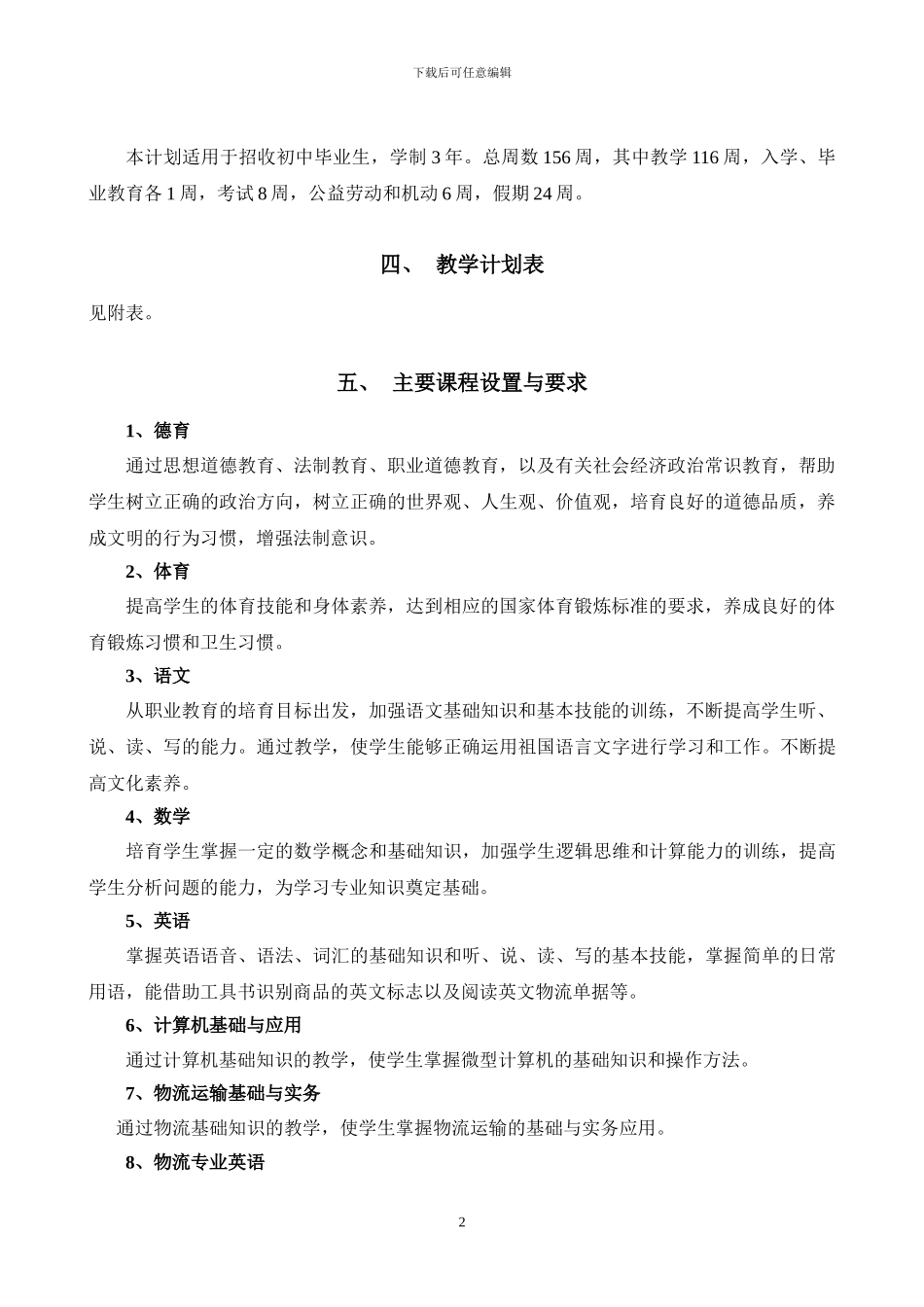 物流专业教学大纲终极_第2页