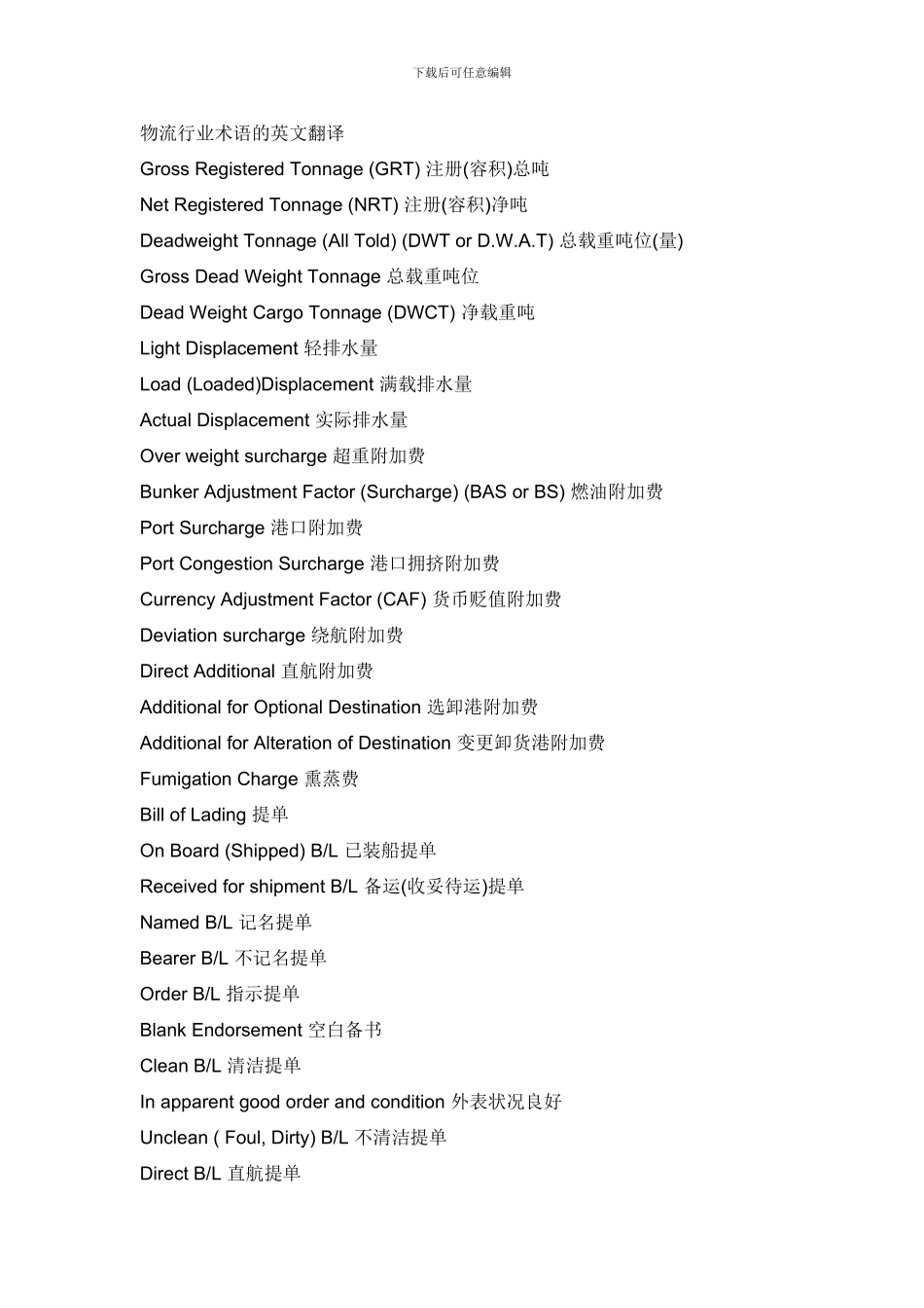 物流行业术语的英文翻译_第1页