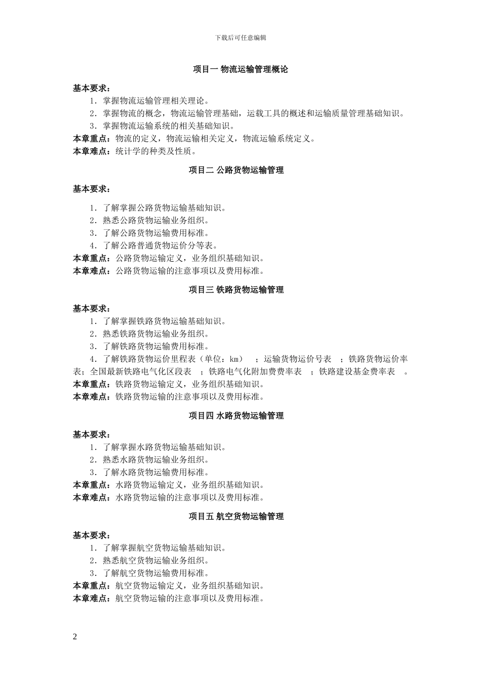 物流运输管理教学大纲_第2页