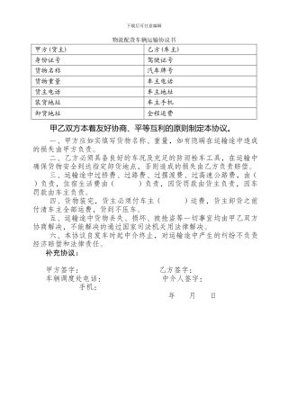 物流配货车辆运输协议书