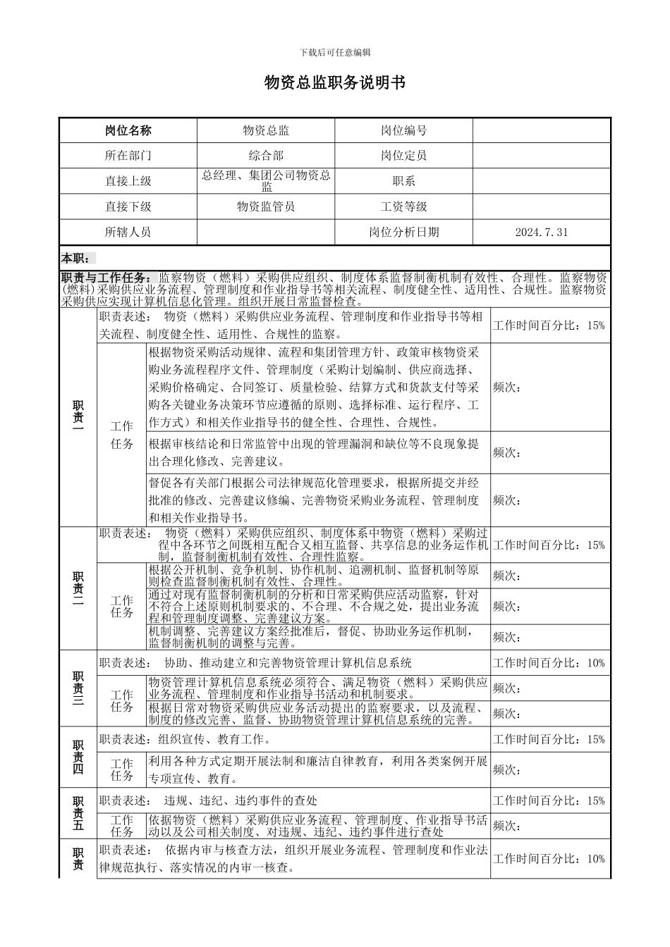 物资总监职务说明书_第1页