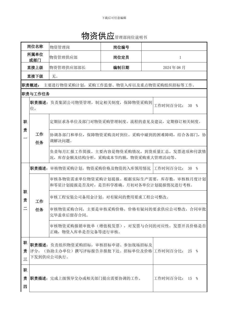 物资管理岗位说明书_第1页