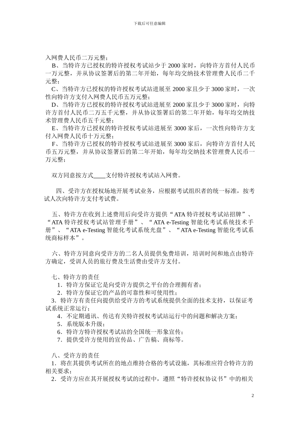 特许授权协议书_第2页