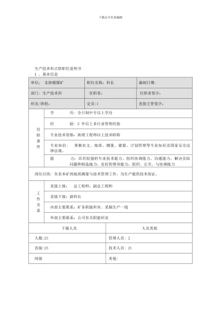 生产技术科职位说明书