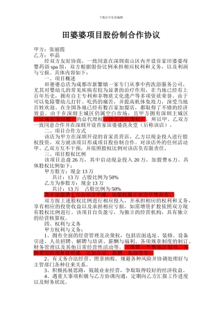 田婆婆项目股份制合作协议