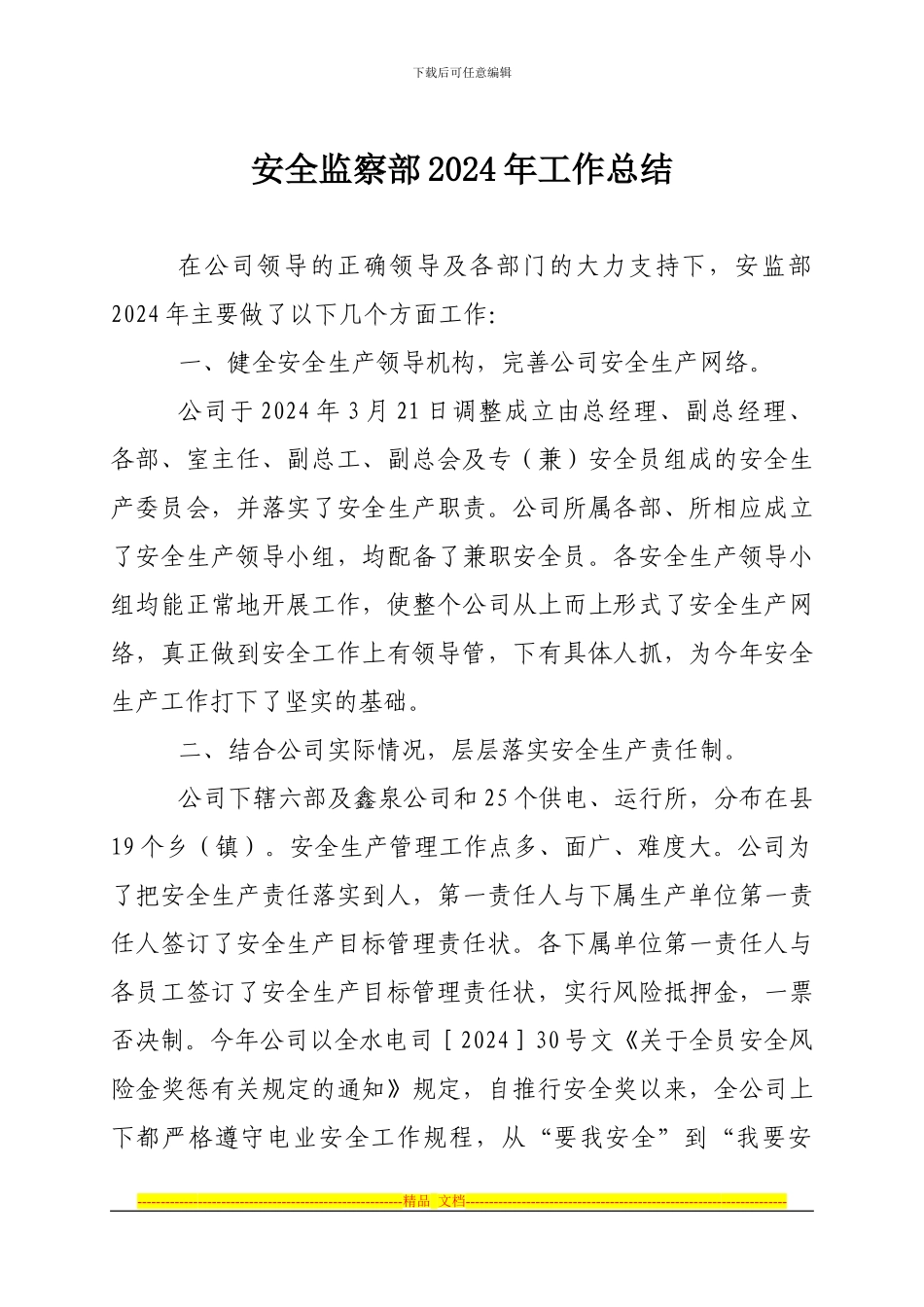 电力公司安全监察部工作总结_第1页