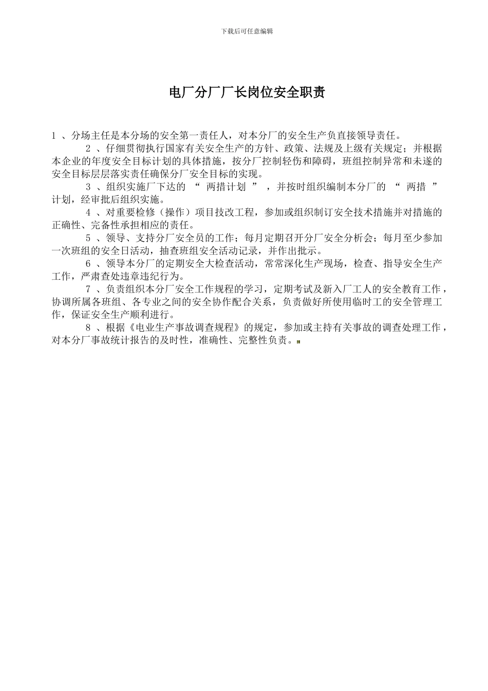 电厂分厂厂长岗位安全职责._第3页