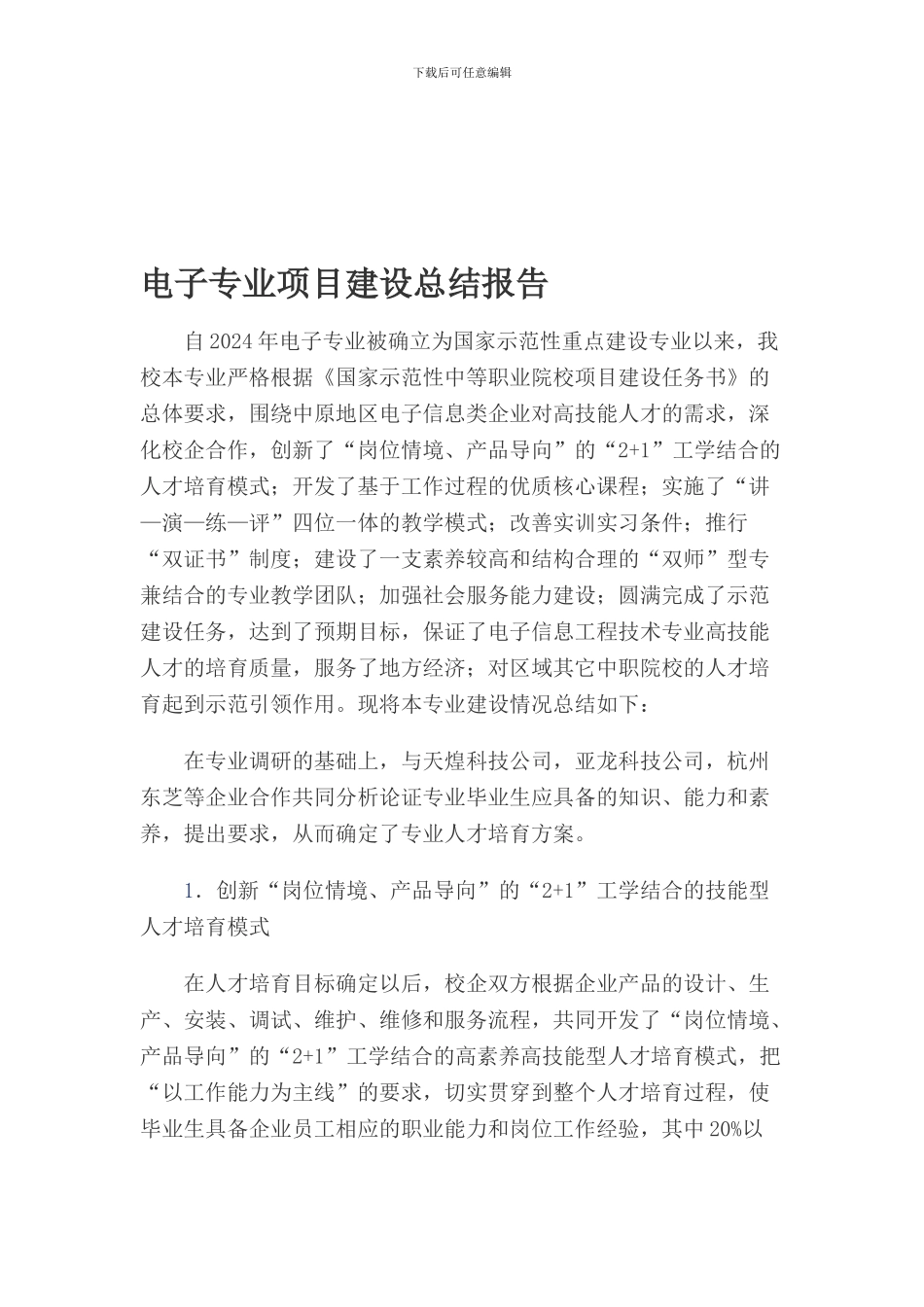 电子专业项目建设总结报告_第1页