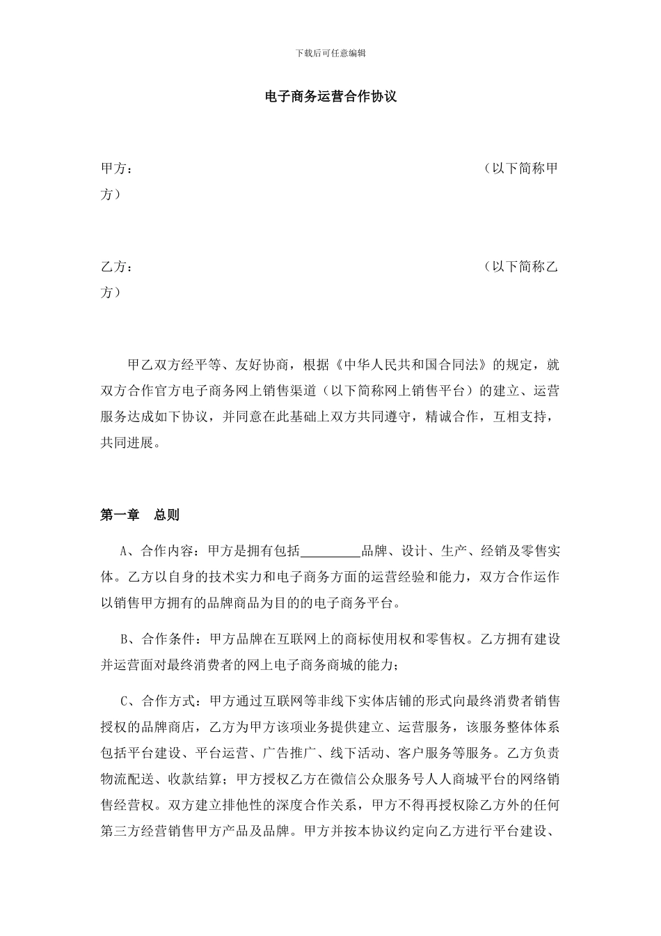 电子商务代运营合同_第1页