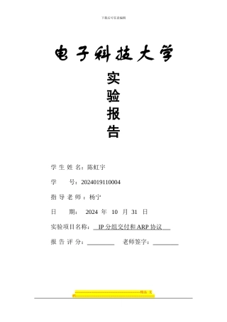 电子科技大学-TCPIP实验一-IP分组交付和ARP协议-实验报告