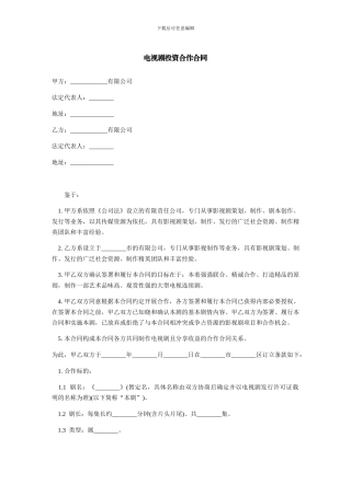 电视剧投资合作合同-范本