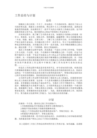电销工作总结与计划