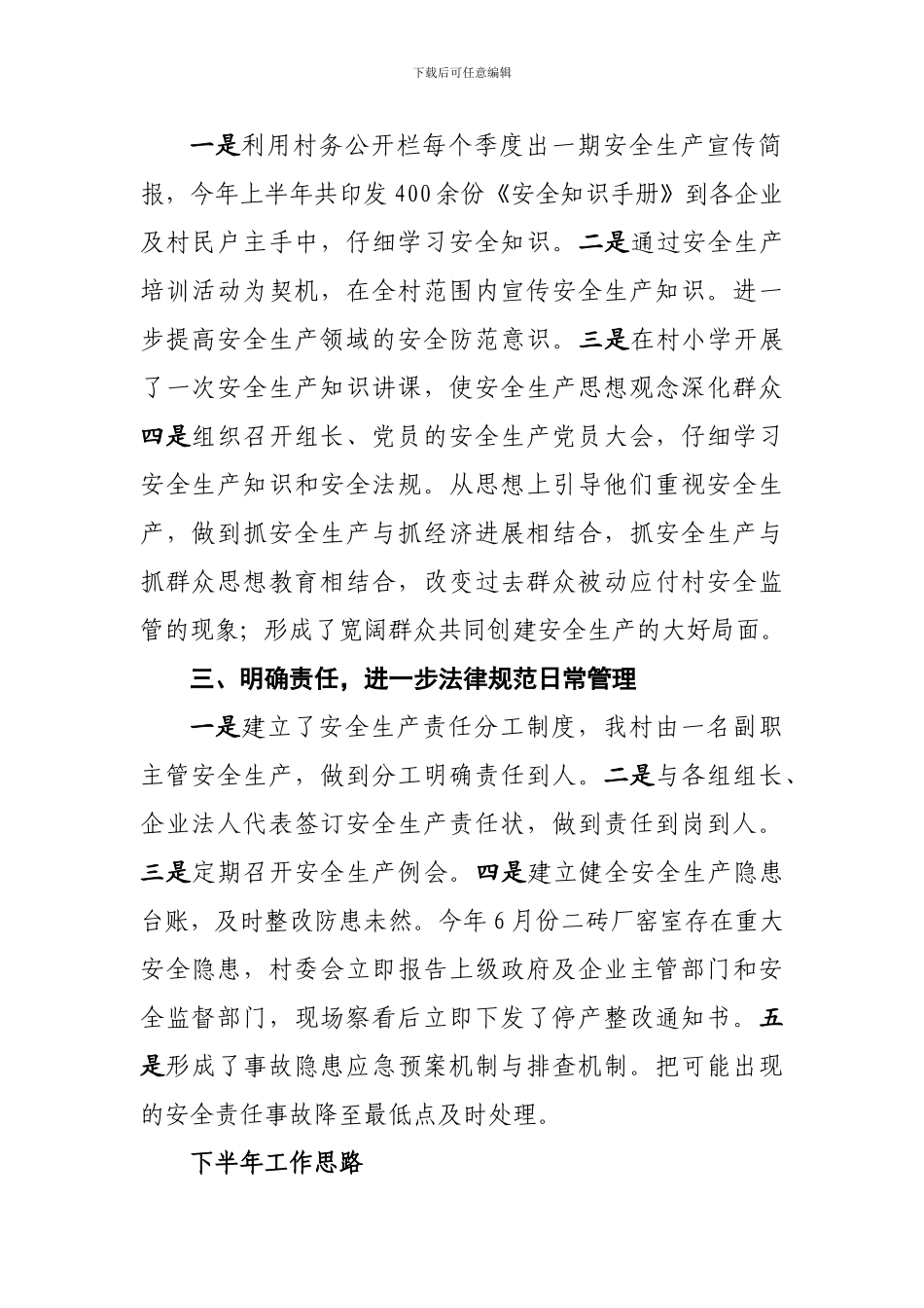 畈中村安全生产半年度总结及下半年工作思路_第2页